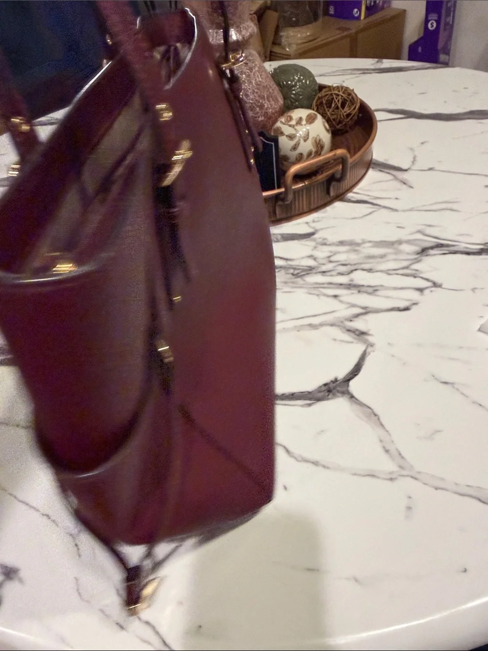 Michael Kors Burgundy Saffiano Leather Tote with Gold Hardware
